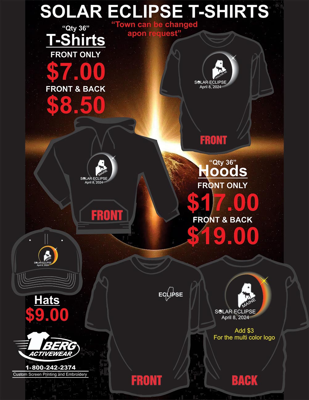 Solar Eclipes Shirts & Hoodies Available - Call for more information!